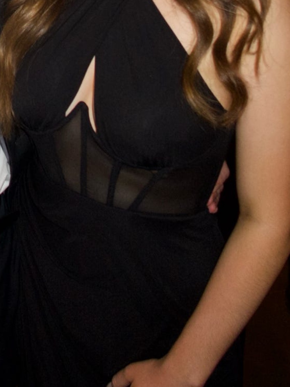 Never-Ending Glamour Black Mesh Cross-Front Halter Dress